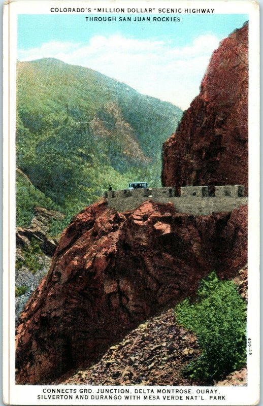 Chief Ouray Highway with Bridge Postcard Colorado Rockies