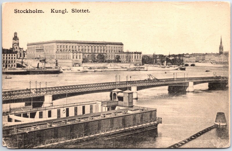 VINTAGE POSTCARD SCENE AT THE ROYAL PALACE IN STOCKHOLM SWEDEN