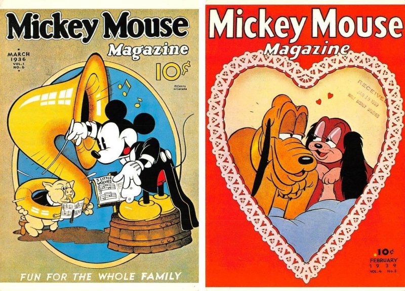 2~4X6 Postcards  MICKEY MOUSE MAGAZINE 1930's Cover Reproductions  WALT DISNEY