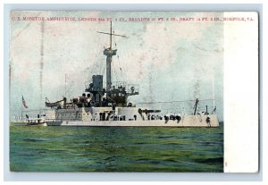 C.1907 Great White Fleet U.S. Monitor Amphitrite Postcard F168