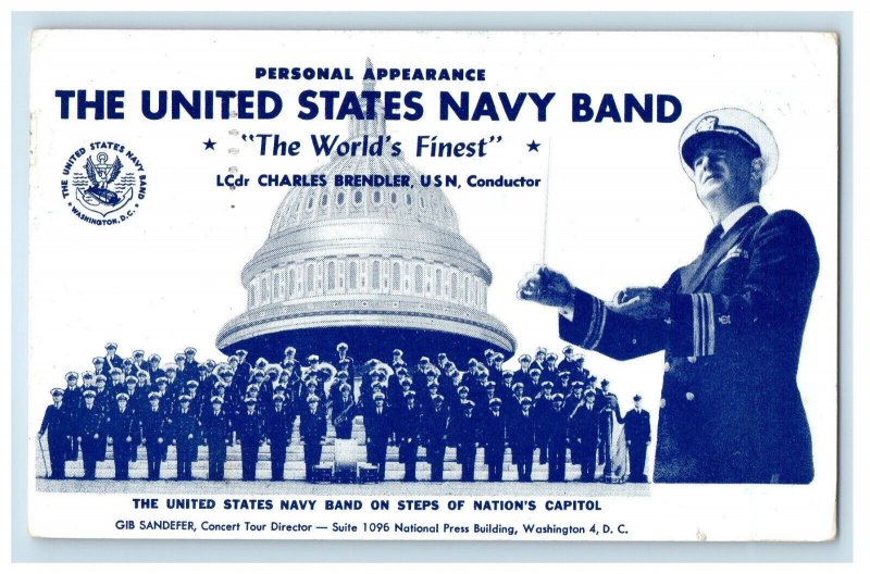 1953 The United States Navy Band on Nation's Capitol Advertising Cancel Postcard