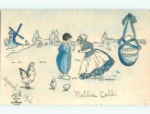 Unused Pre-1907 easter signed BOY SHOWS CHICK TO GIRL k1922