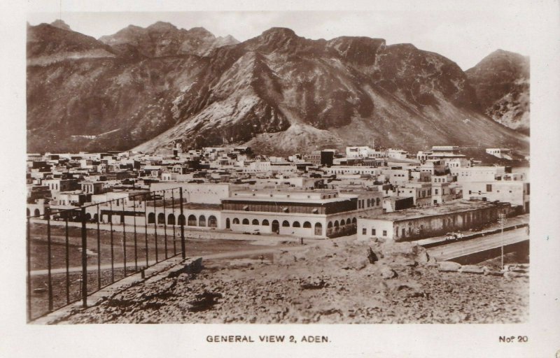 Early 1940s Real Photo Postcard RPPC Aden, Yemen General View Aerial