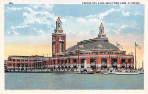 Navy Pier Seen from Lake Michigan Chicago Illinois 1920s postcard