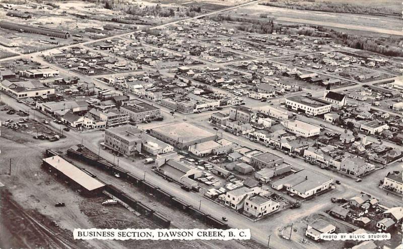 Dawson Creek B. C. Canada Aerial View Business Section Real Photo Postcard