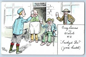 Wales Postcard Easy Lessons in Welsh Drinking No.2 c1910 Comic Humor