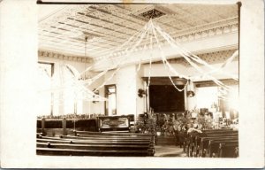 postcard - Unknown Church Interior - decorated for wedding?  (1904-1918)  RPPC