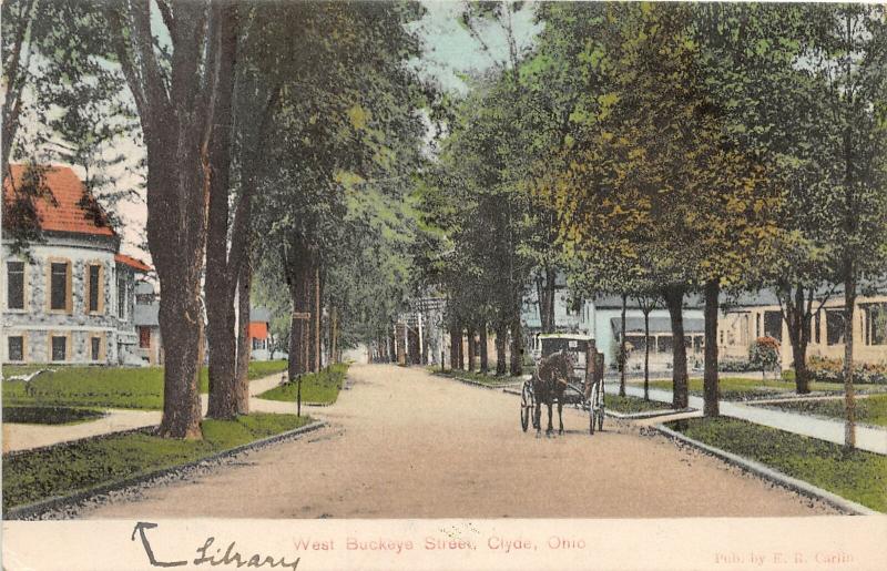 F36/ Clyde Ohio Postcard 1908 West Buckeye Street Homes