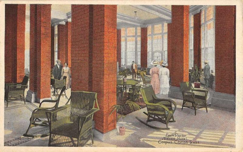 Corpus Christi Texas Nueces Hotel Sun Parlor Antique Postcard K26136