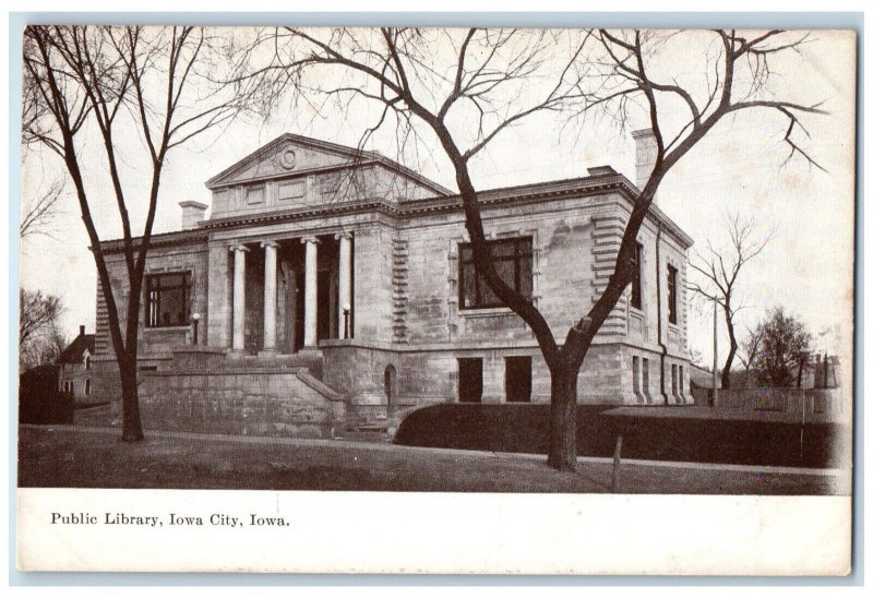 Public Library Street Trees Exterior Scene Iowa City, Iowa IA Antique Postcard