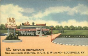 Louisville KY Hick's Drive-In Restaurant GREAT ROADISDE LINEN Postcard