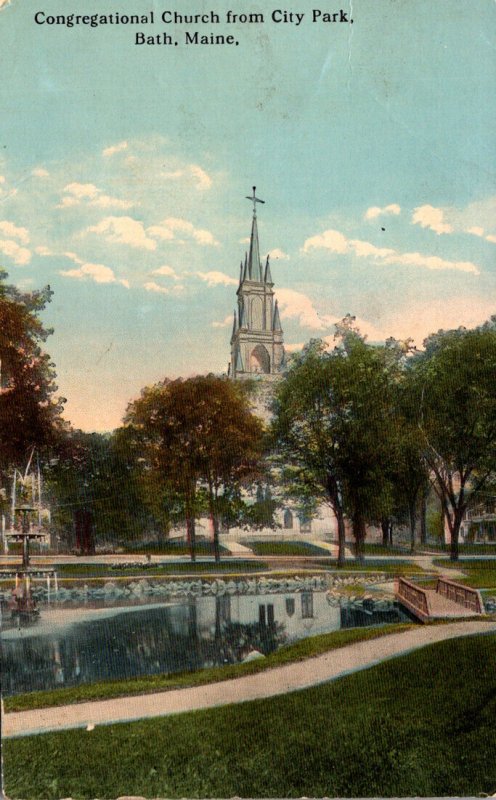 Maine Bath Congregational Church From City Park 1917 Curteich