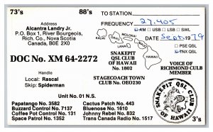 Postcard QSL CB Ham Radio Amateur Card From Nova Scotia Canada XM 64-2272