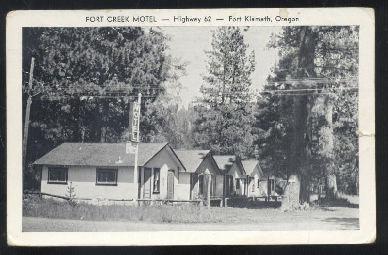 FORT KLAMATH OREGON FORT CREEK MOTEL VINTAGE B&W ADVERTISING POSTCARD