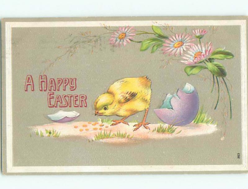 Pre-Linen easter CHICK LOOKING AROUND BY CRACKED EGG k2753