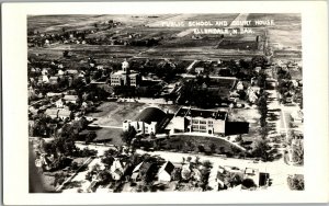 RPPC Aerial View Public School and Court House Ellendale ND Vintage Postcard A66