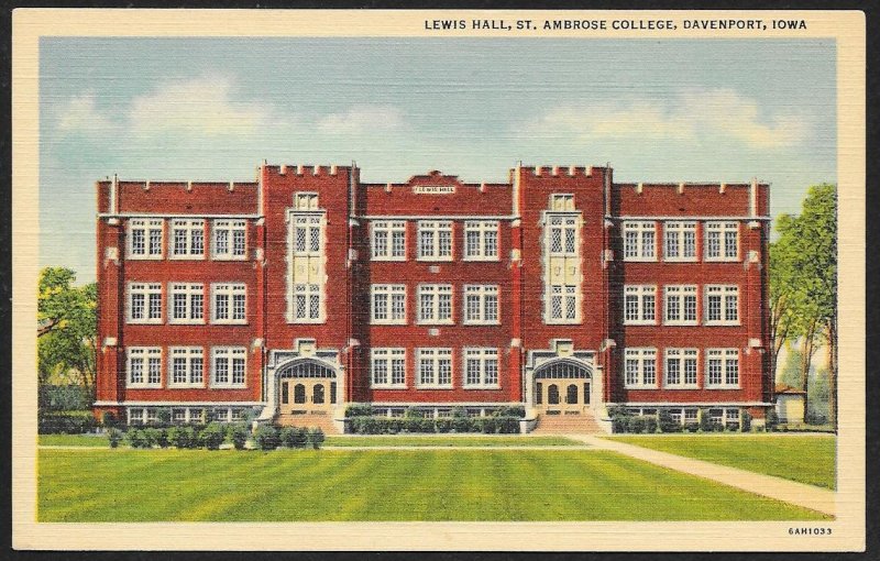 Lewis Hall St Ambrose College Davenport Iowa Unused c1936