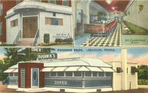 1940s Lebanon Pennsylvania Pushnik's Diner Restaurant Roadside Advert Postcard