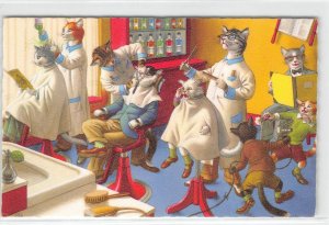 Cats Barber Shop Mainzer Belgium #4880 Vintage Fantasy Anthropomorphic Postcard