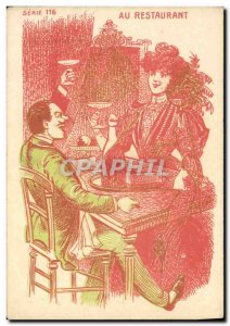 Postcard Old erotic Nude Woman In Restaurant