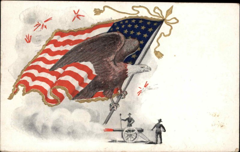 American Civil War Flag Cannon Soldiers Patriotic c1910 Vintage Postcard