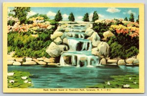 Syracuse New York~Rock Garden Lily Pond In Thornden Park~Vintage Linen Postcard