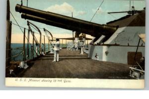 USS Missouri Battleship 13-inch Guns c1905 Postcard