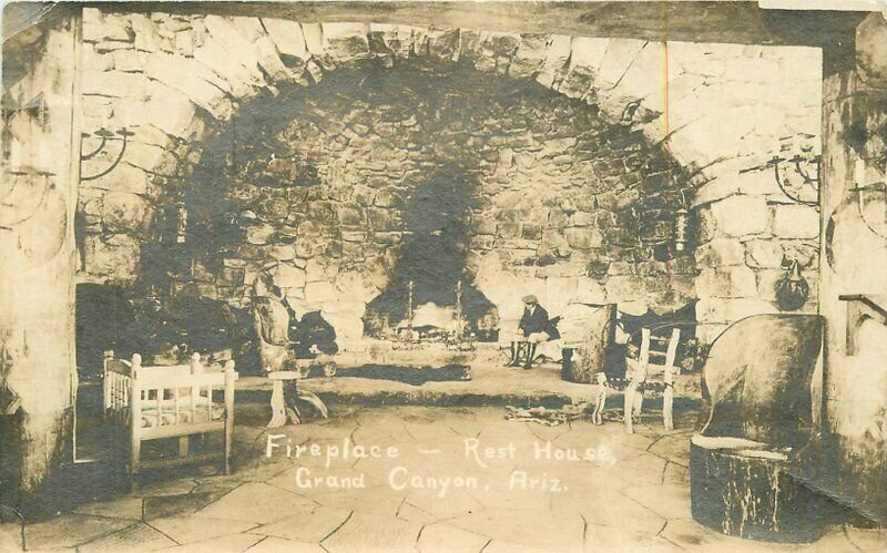 Arizona Grand Canyon Fire Place Rest House C-1910 RPPC Photo Postcard 21-12825