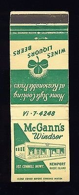 Newport, Rhode Island/RI Match Cover, McGann's Windsor Restaurant, 1950&...