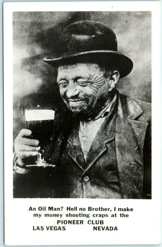 c1950s Las Vegas, NV RPPC Pioneer Club Casino Advertising Postcard Beer Man A47