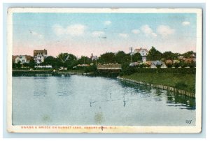 1916 Swans and Bridge on Sunset Lake, Asbury Park New Jersey NJ Postcard