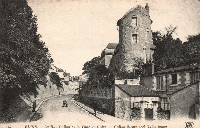 Vintage Postcard Blois La Rue Gallon Et La Tour De Guise Gallon Street And Tower