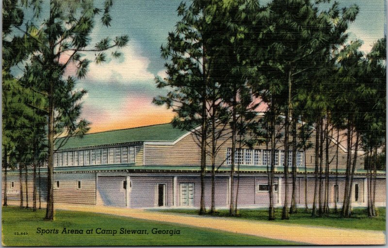 Vtg Sports Arena at Fort Stewart Army Post Camp Base Georgia GA Linen Postcard