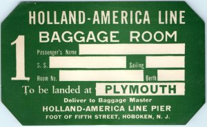 c1930s Plymouth England Steamship Luggage Label  Holland America Line Hoboken 2C