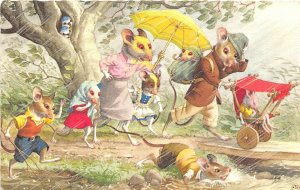 H40/ Animal Postcard Dressed Rats Mice Comic Mainzer Signed Rain 4