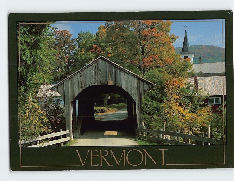 Postcard A Church Steeple Peeks Behind The Montgomery Covered Bridge, Vermont