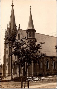 RPPC View of Lutheran Church, Jefferson WI Vintage Postcard V67