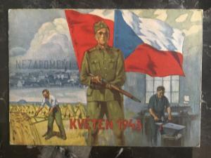 Mint Liberation of Czechoslovakia 1945 Postcard Soldier Farmer Worker Flags