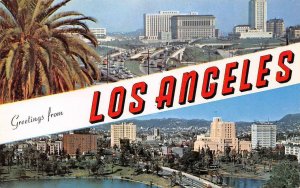 LOS ANGELES, CA Large Letter Greetings c1950s Plastichrome Vintage Postcard