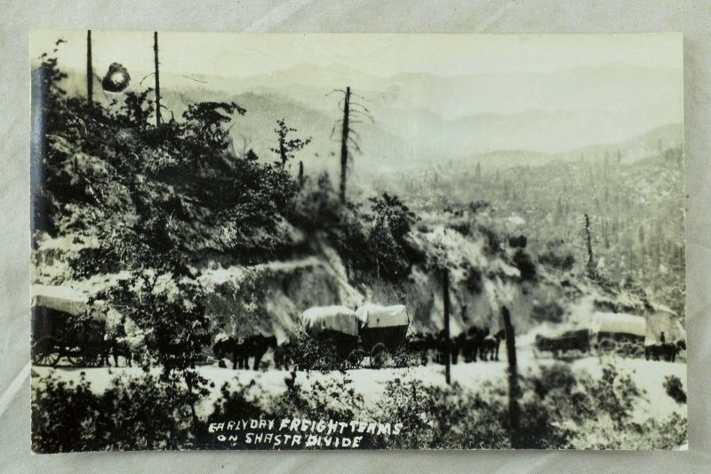 RPPC Early Day Freight Teams on Shasta Divide CA. Vintage Postcard F41
