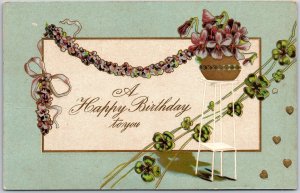 A Happy Birthday To You Flower Chain With A Ribbon Flowers In Pot Postcard