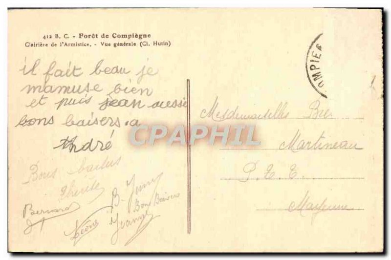 Old Postcard Compiegne Forest Glade of & # 39Armistice Vue Generale Army