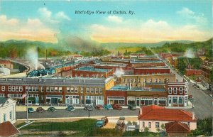 Birds-Eye View Of Corbin KY Linen Postcard. Storefronts