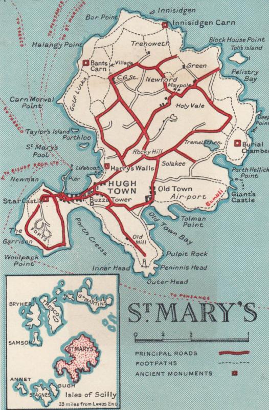 St Marys Isle Of Scilly Vintage Map Postcard