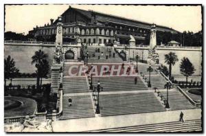 Old Postcard Marseille train station stairs