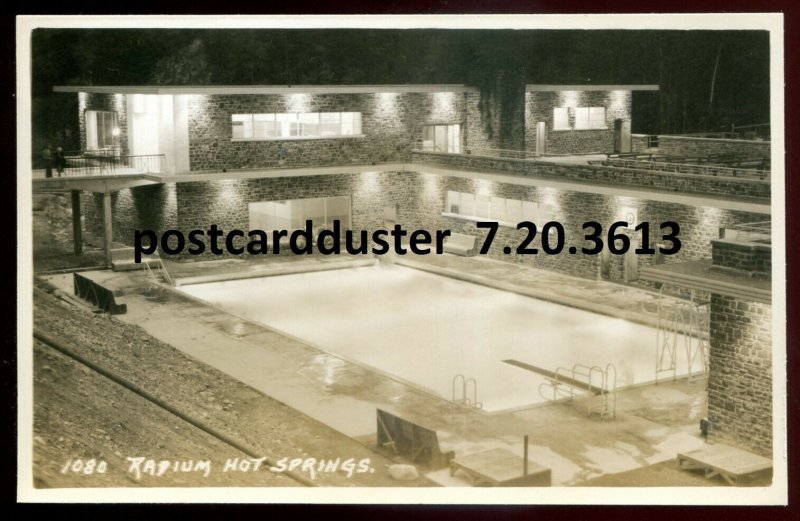 3613- RADIUM HOT SPRINGS BC 1930s Swimming Pool. Real Photo Postcard by B.Harmon