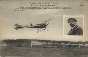 Pioneer Aviation Antoinette Monoplane & Pilot Watcher Betheny c1910 Postcard