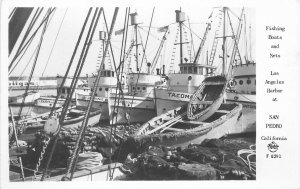 Postcard RPPC 1940s California San Pedro Frasher Fishing Boats Harbor 23-13095