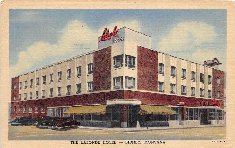 C76/ Sidney Montana Mt Postcard 1937 Linen The Lalonde Hotel Building