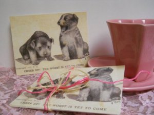 Set of 6 Standard Postcards -Cute Puppies Handmade Vintage Postcard Reproduction